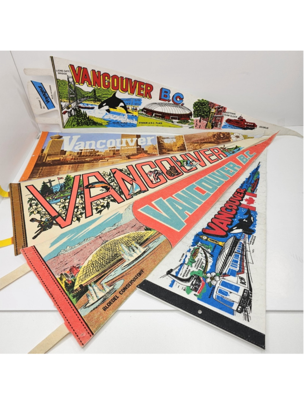 Vintage Vancouver B.C. Souvenir Pennant Lot of 5 Felt Travel Flags British Rare